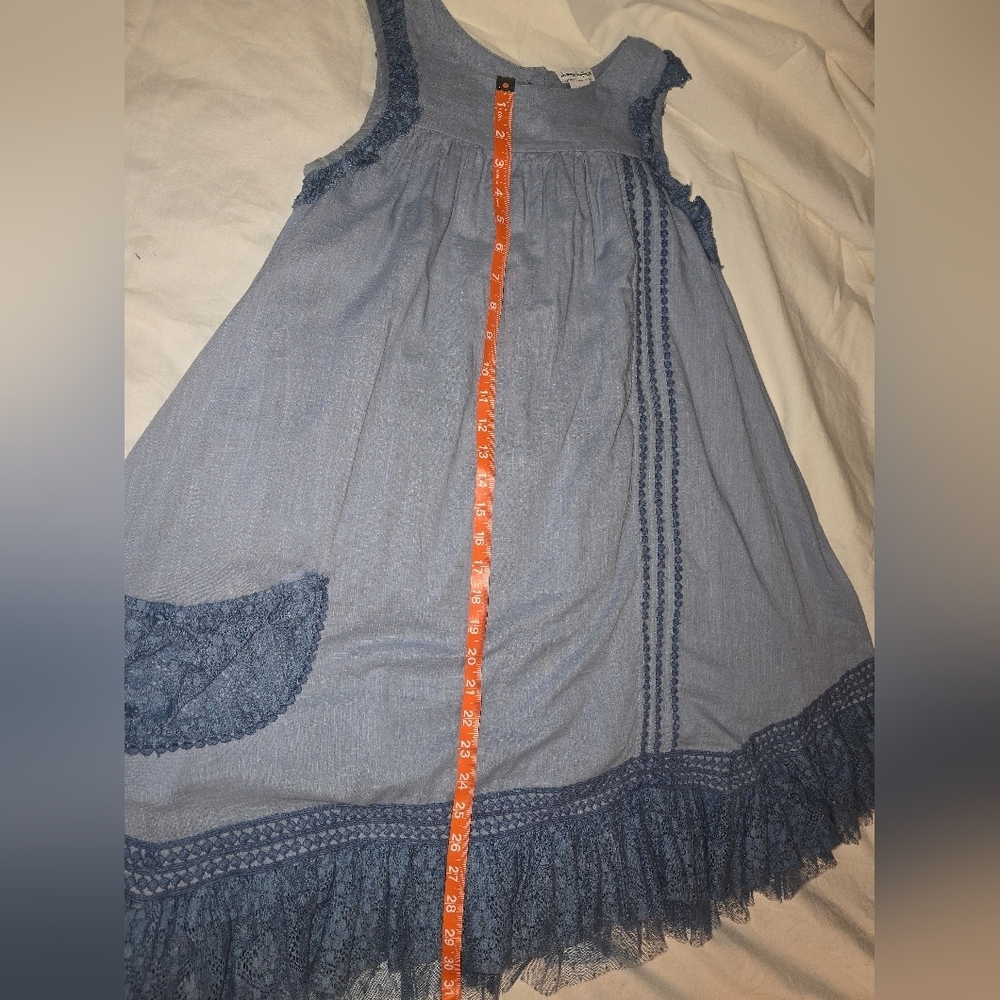 Blue firefly hunting dress sleeveless blue lace trim tai - Picture 6 of 10